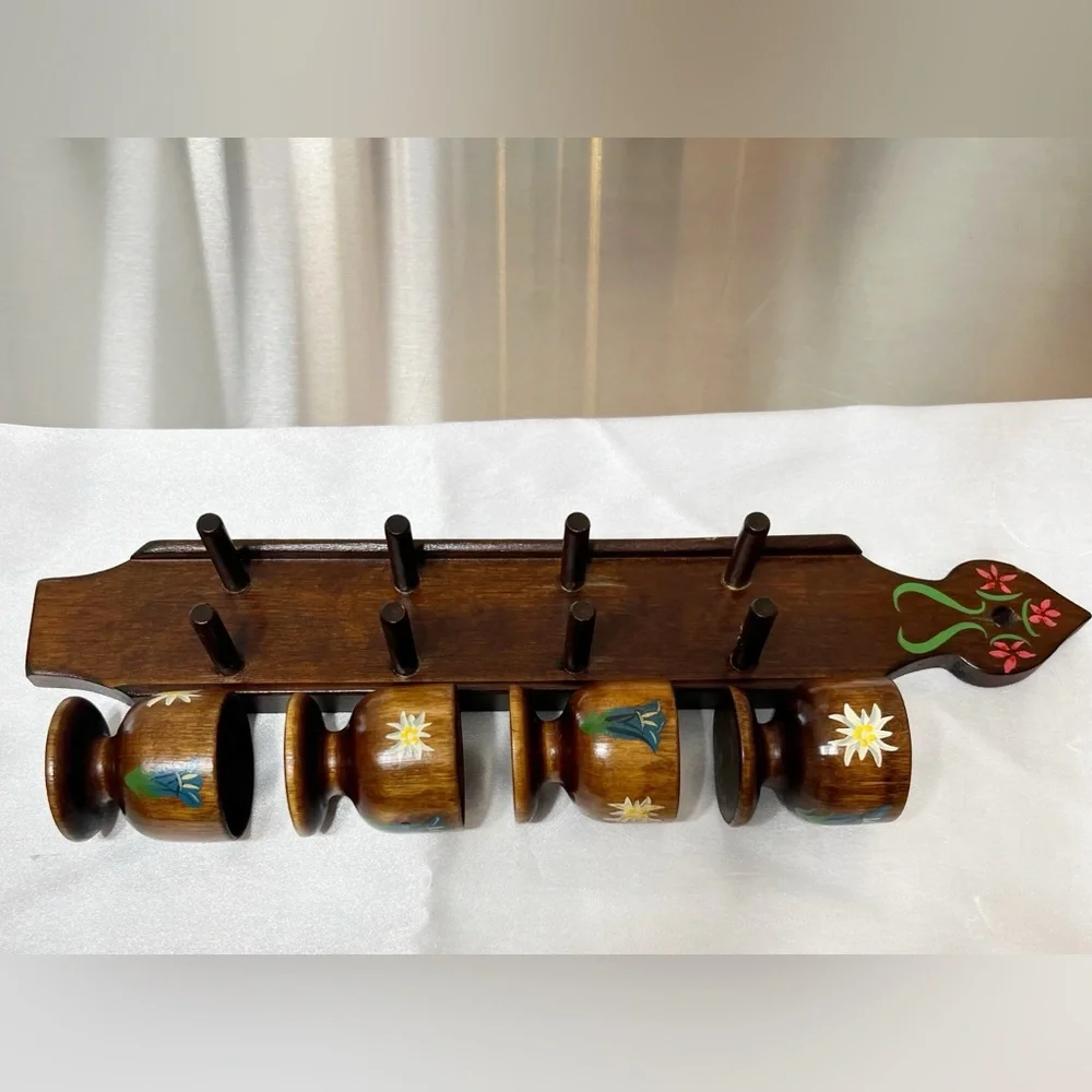 Authentic♥️Vintage Bavarian/Austrian Folk Art Wall Hanging Egg Cups